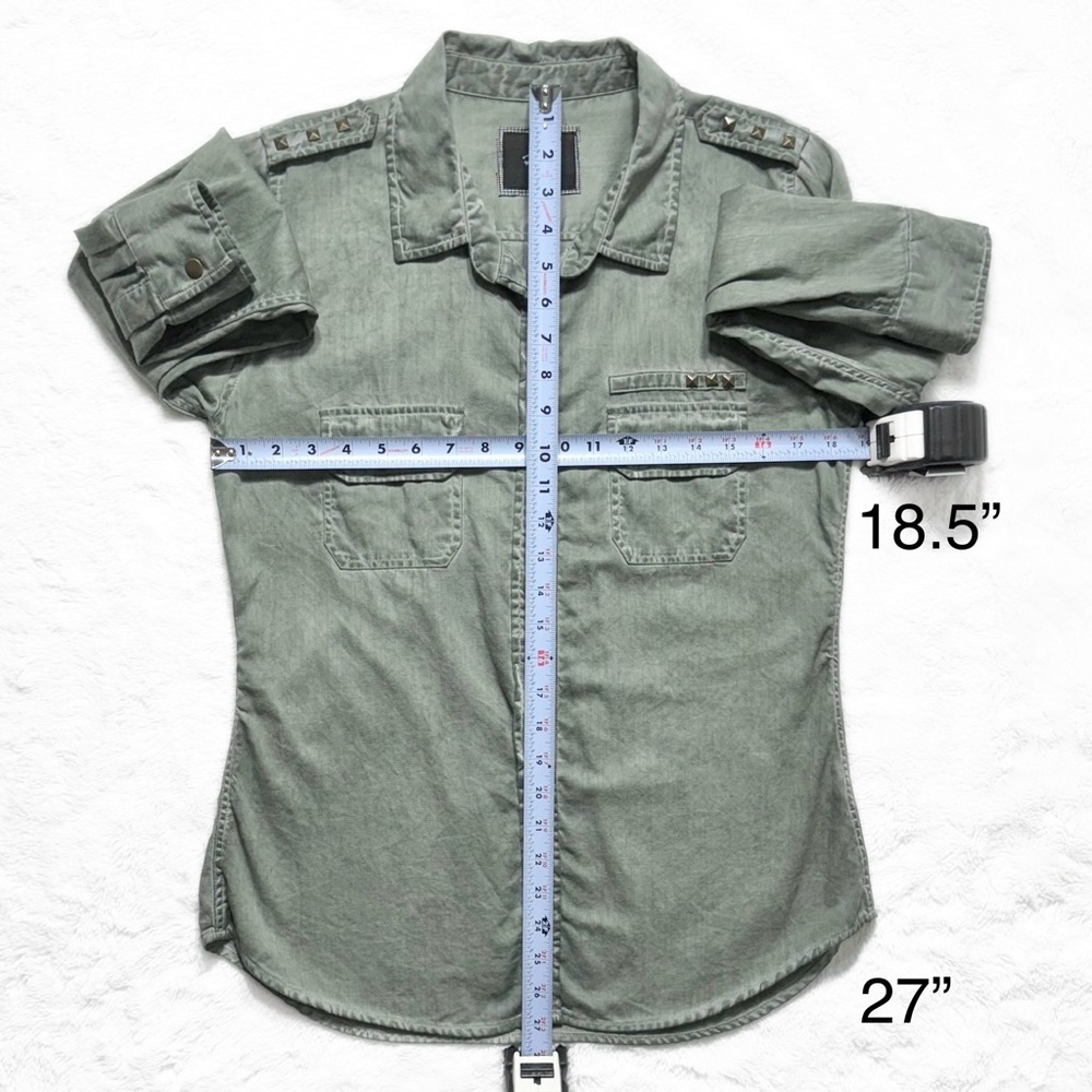 Rails Studded Distressed Green Snap Button Long Sleeve Utility Shacket Shirt - Picture 10 of 10